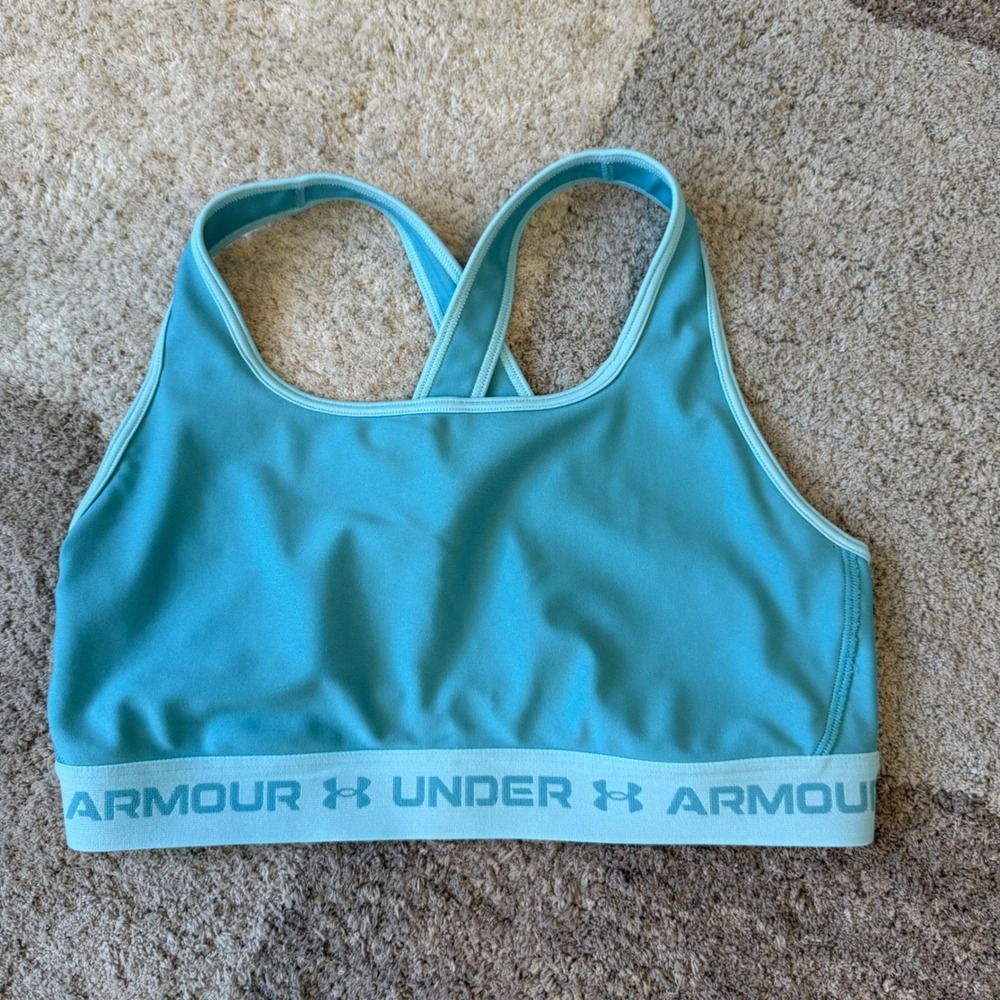 Under Armour Womens Mid Crossback Sports Bra Teal Blue Compression Large LG